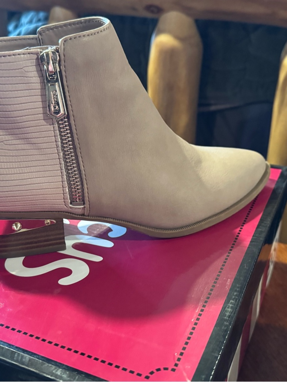 Circus by Sam Edelman Nude Pink Ankle Booties with Studded Block Heel - Picture 4 of 11